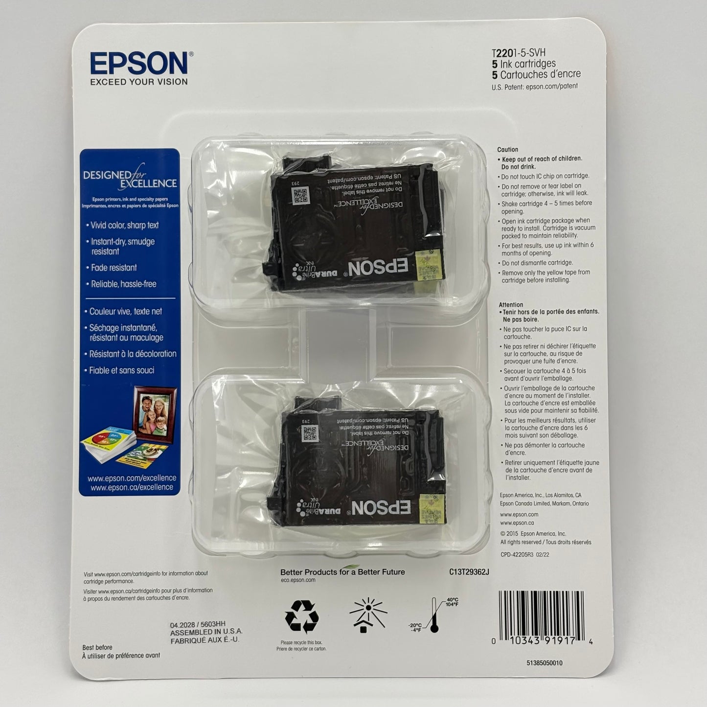 New Epson 220 C13T29362J Black, Yellow, Cyan and Magenta Ink Cartridge