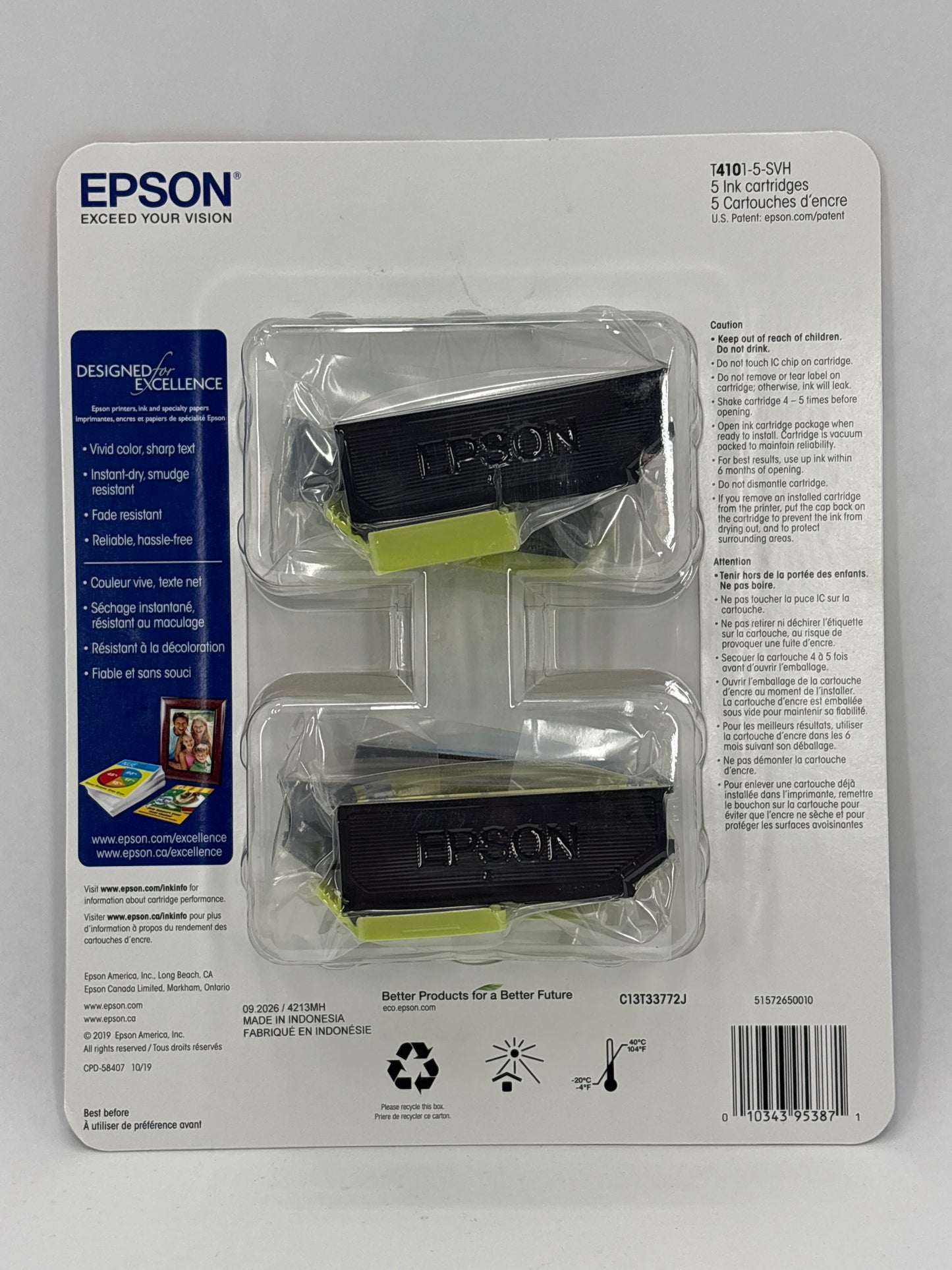 New Epson 410 C13T33772J Black, Yellow, Cyan and Magenta Ink Cartridge