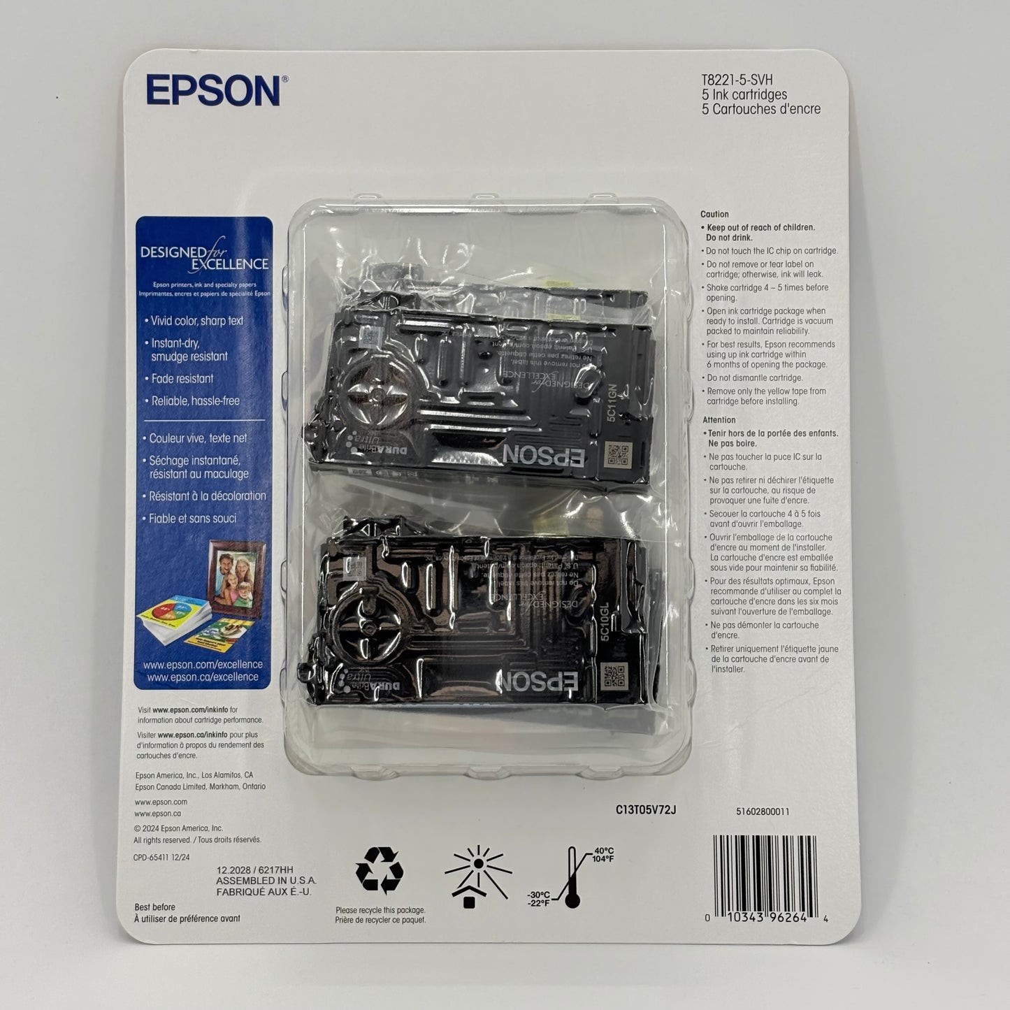New Epson 822 C13T05V72J Black, Yellow, Cyan and Magenta Ink Cartridge
