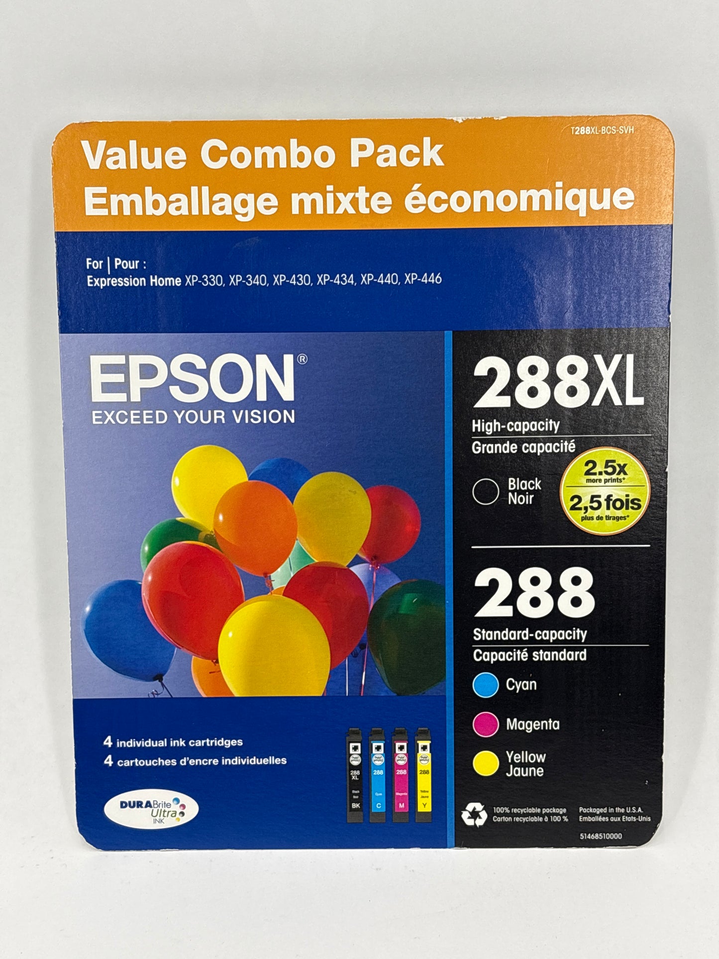 New Epson 288 & 288XL C13T30662H Black, Yellow, Cyan and Magenta Ink Cartridge