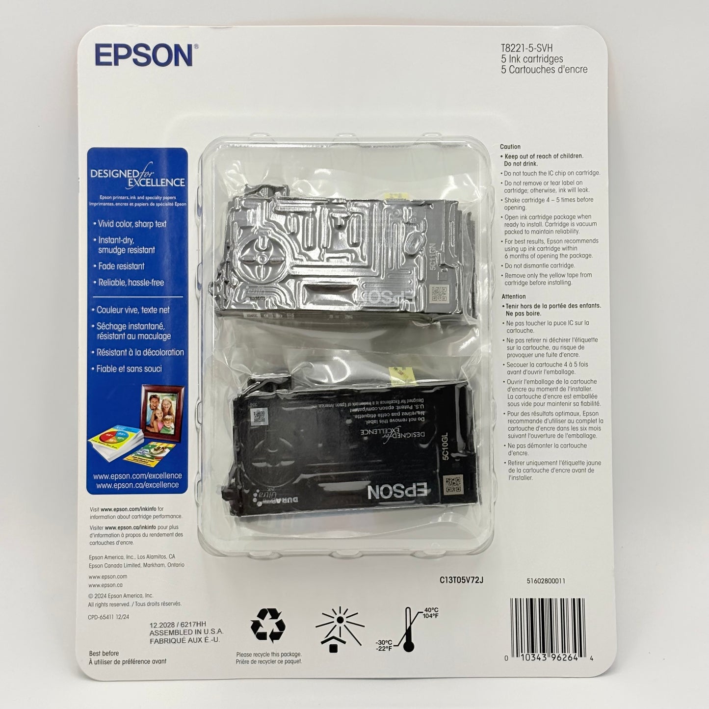 New Epson 822 C13T05V72J Black, Yellow, Cyan and Magenta Ink Cartridge