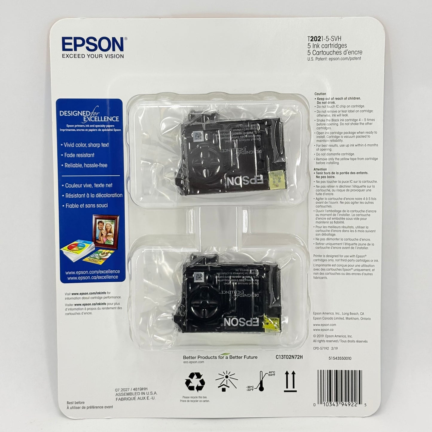 New Epson 202 C13T02N72H Black, Yellow, Cyan and Magenta Ink Cartridge